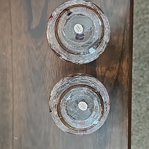 Two Yankee Candle Fall Leaves Crackle Glass Votive Holders - Picture 3 of 4